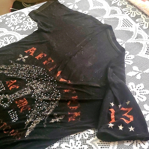 Affliction, Black and Orange Burnout V-Neck Short Sleeve T-Shirt, Size L… - Picture 5 of 8